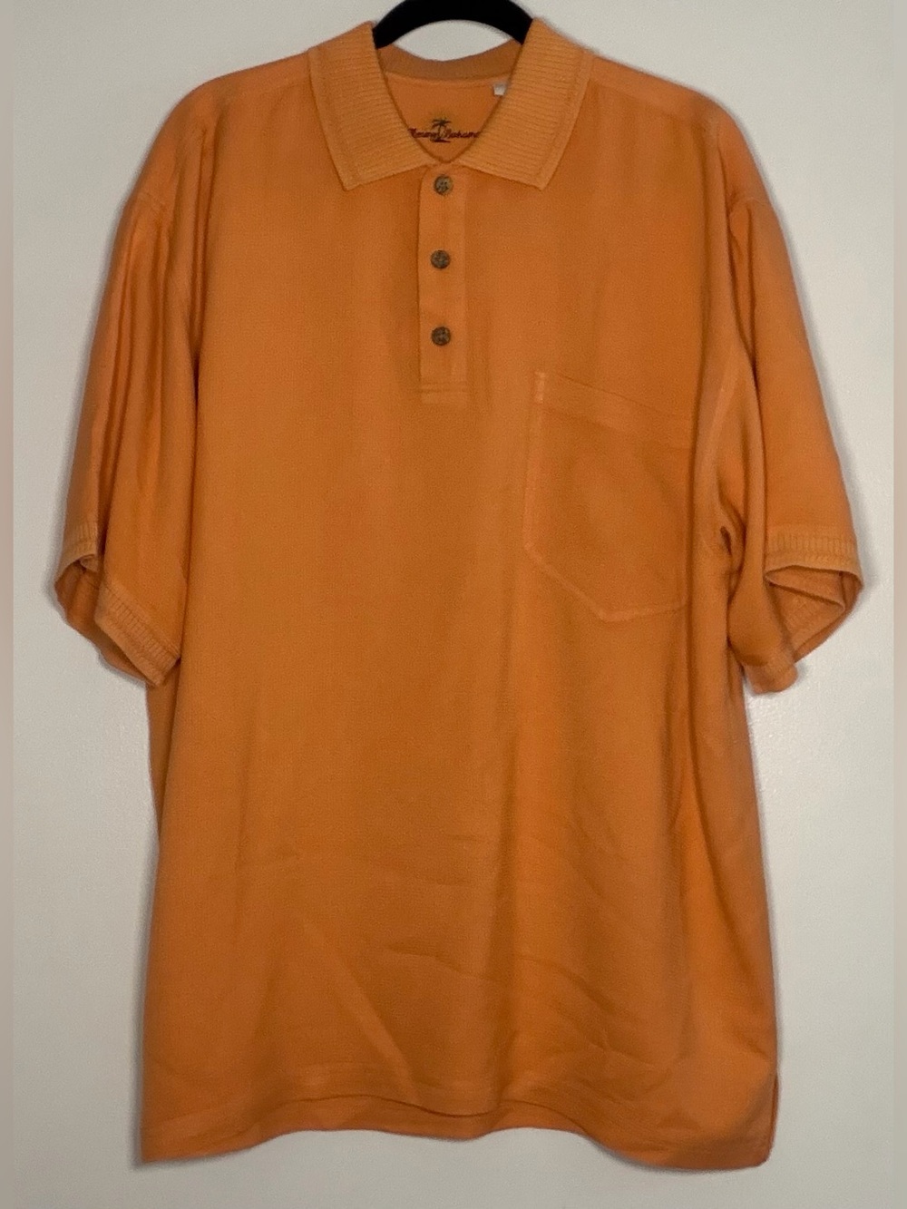 100% Silk Tommy Bahama Orange Short-Sleeve Polo with Chest Pocket